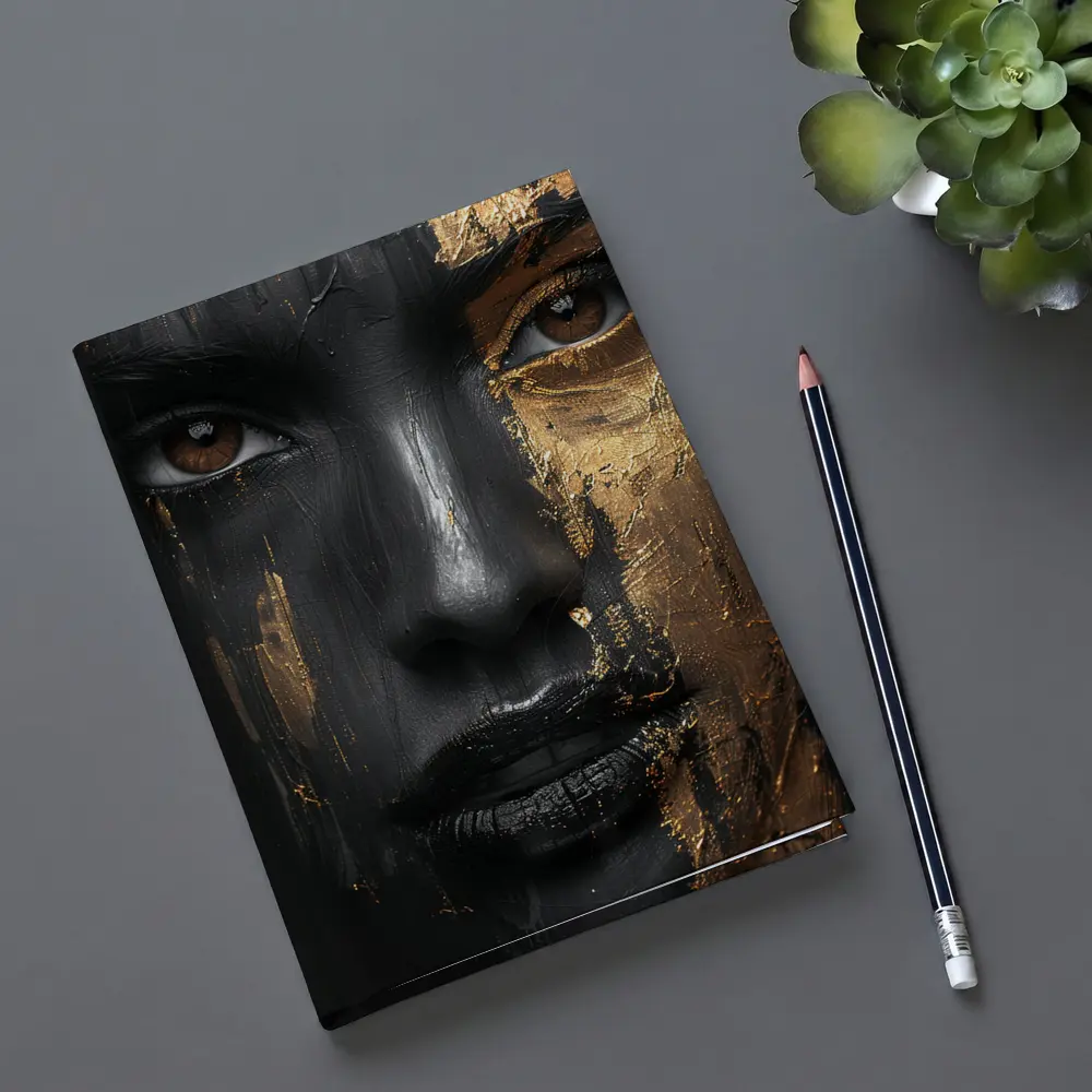 Black Gold Face Paint Woman Portrait Art – Notebooks