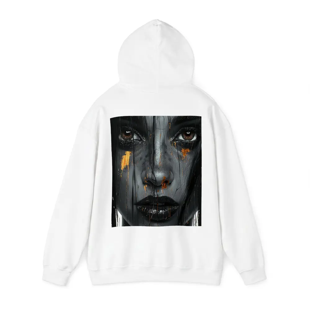 Dark Female Portrait Gold Paint Drips Abstract – Hoodies