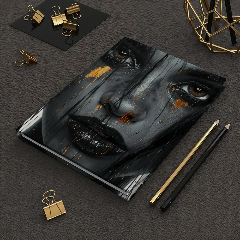 Dark Female Portrait Gold Paint Drips Abstract – Notebooks