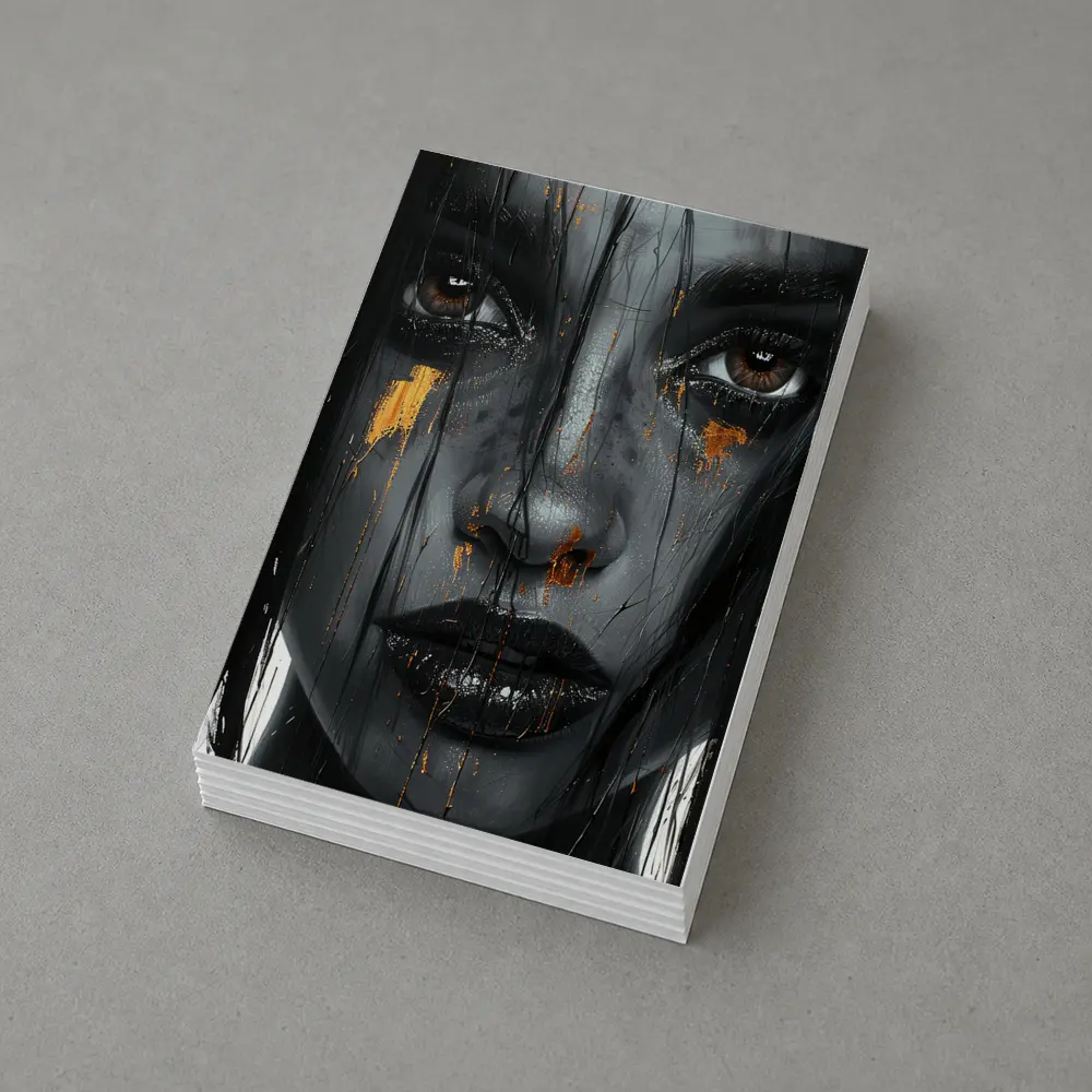 Dark Female Portrait Gold Paint Drips Abstract – Postcards