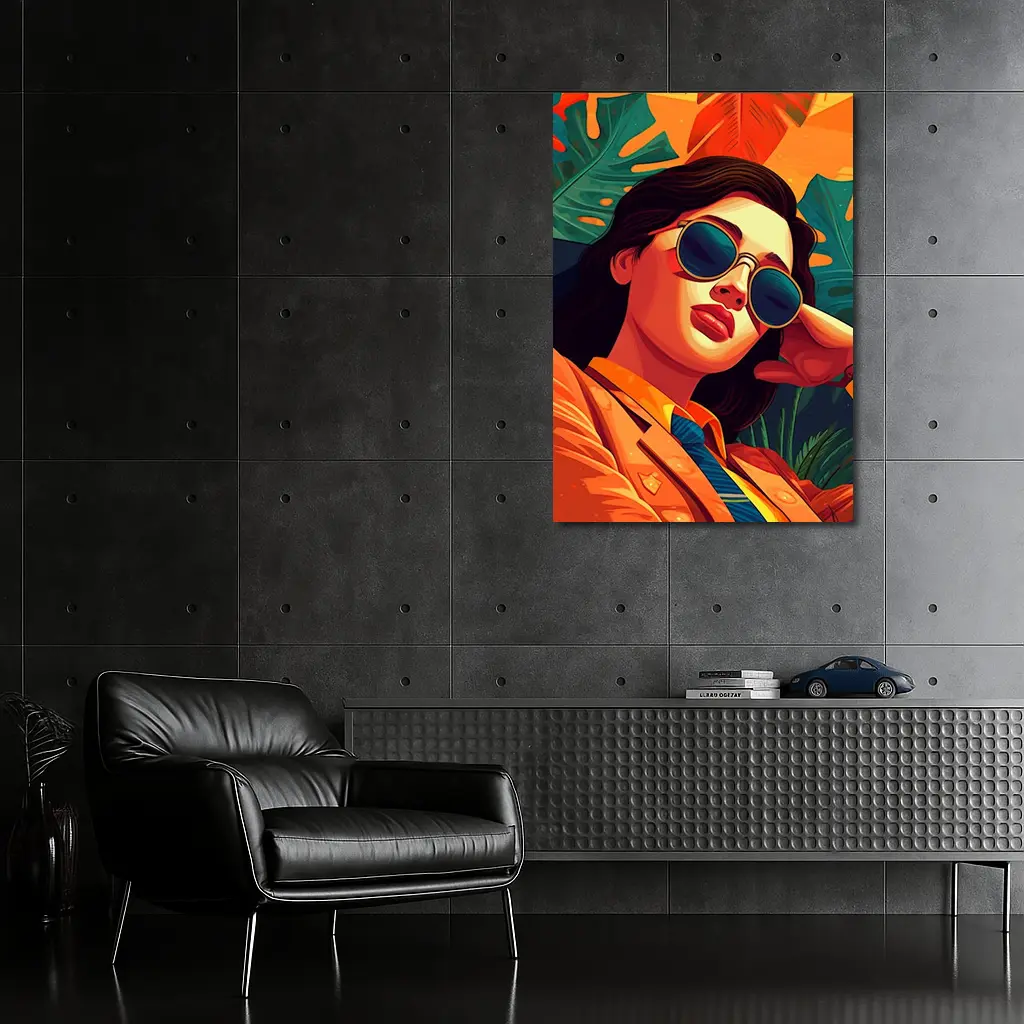 Stylish Woman Sunglasses Tropical Leaves Pop Art – Wall Art