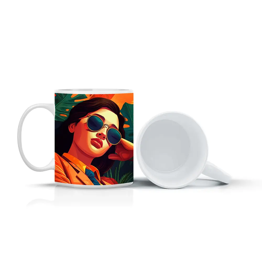 Stylish Woman Sunglasses Tropical Leaves Pop Art – Mugs