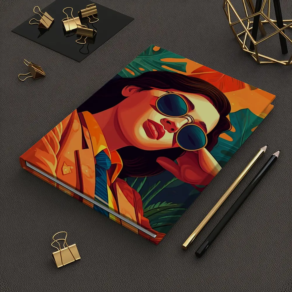 Stylish Woman Sunglasses Tropical Leaves Pop Art – Notebooks