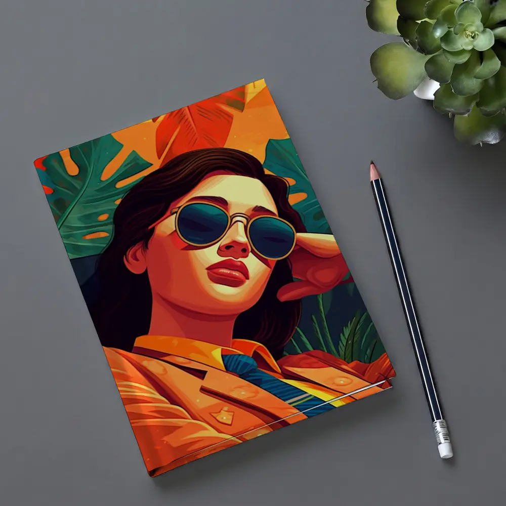 Stylish Woman Sunglasses Tropical Leaves Pop Art – Notebooks