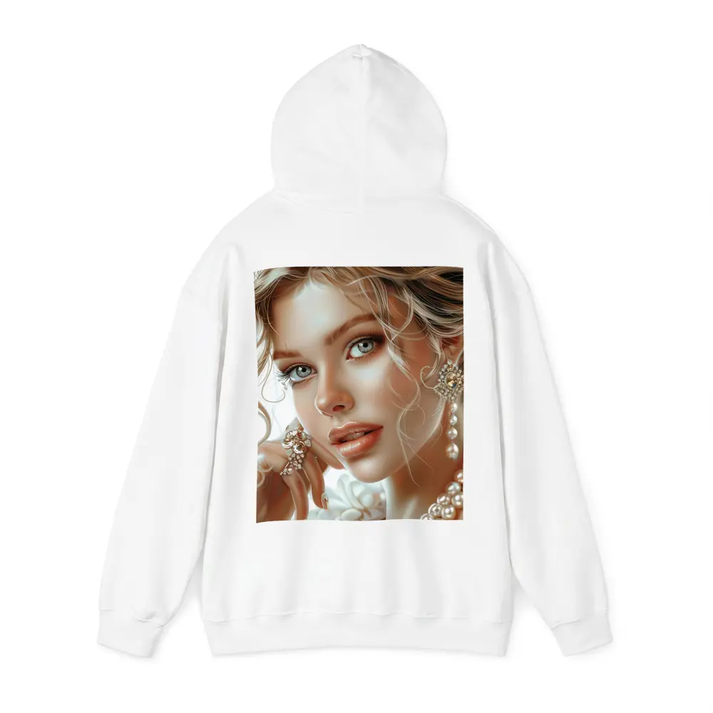 Elegant Woman Portrait Pearl Jewelry White – Hoodies
