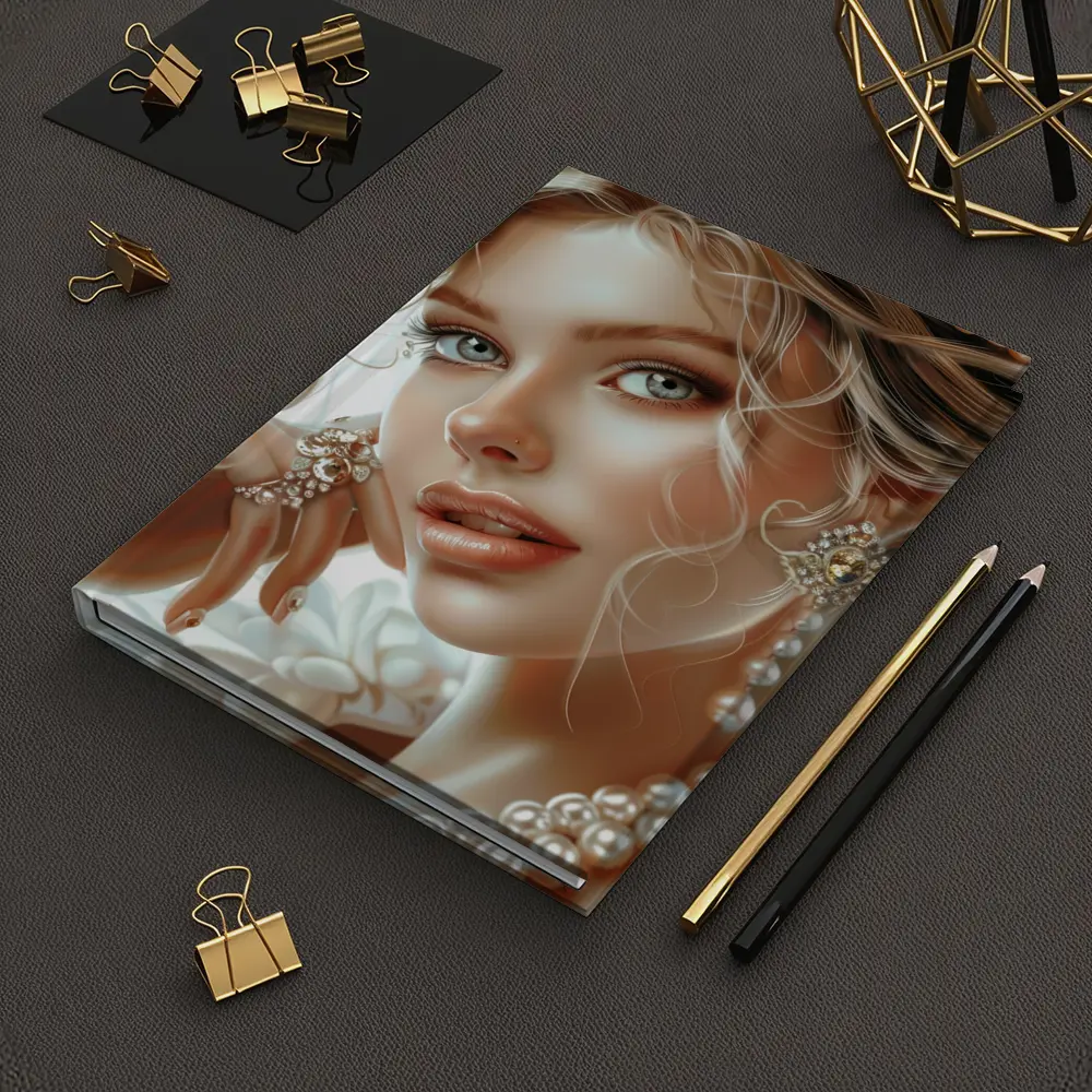 Elegant Woman Portrait Pearl Jewelry White – Notebooks