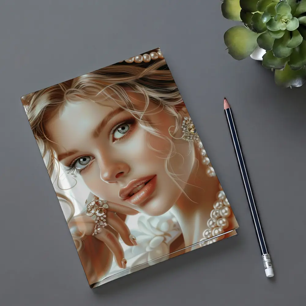 Elegant Woman Portrait Pearl Jewelry White – Notebooks