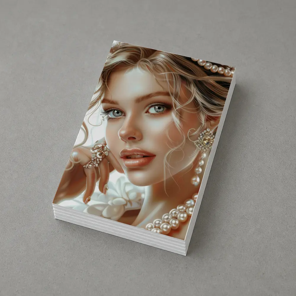 Elegant Woman Portrait Pearl Jewelry White – Postcards