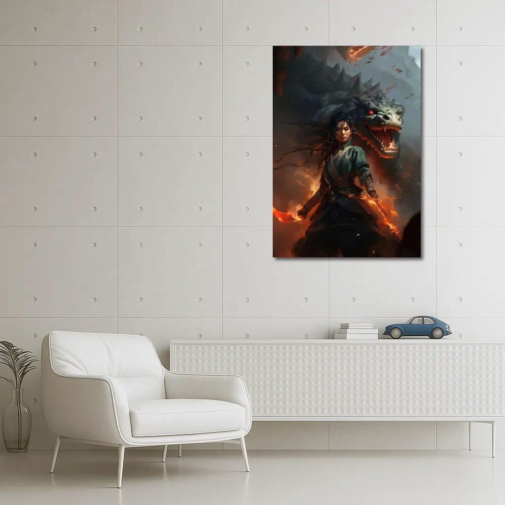 Dragon Warrior Woman Fantasy Dark Art – Wall Art