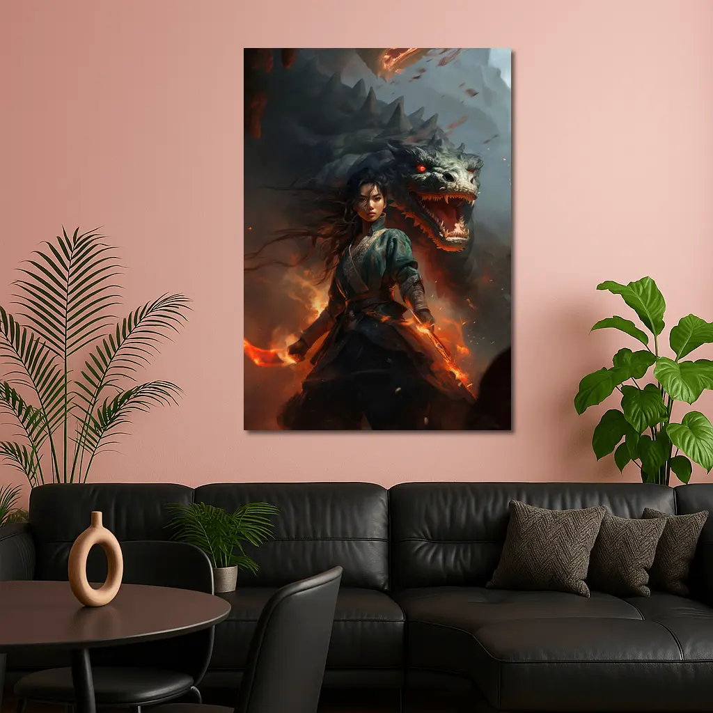 Dragon Warrior Woman Fantasy Dark Art – Wall Art