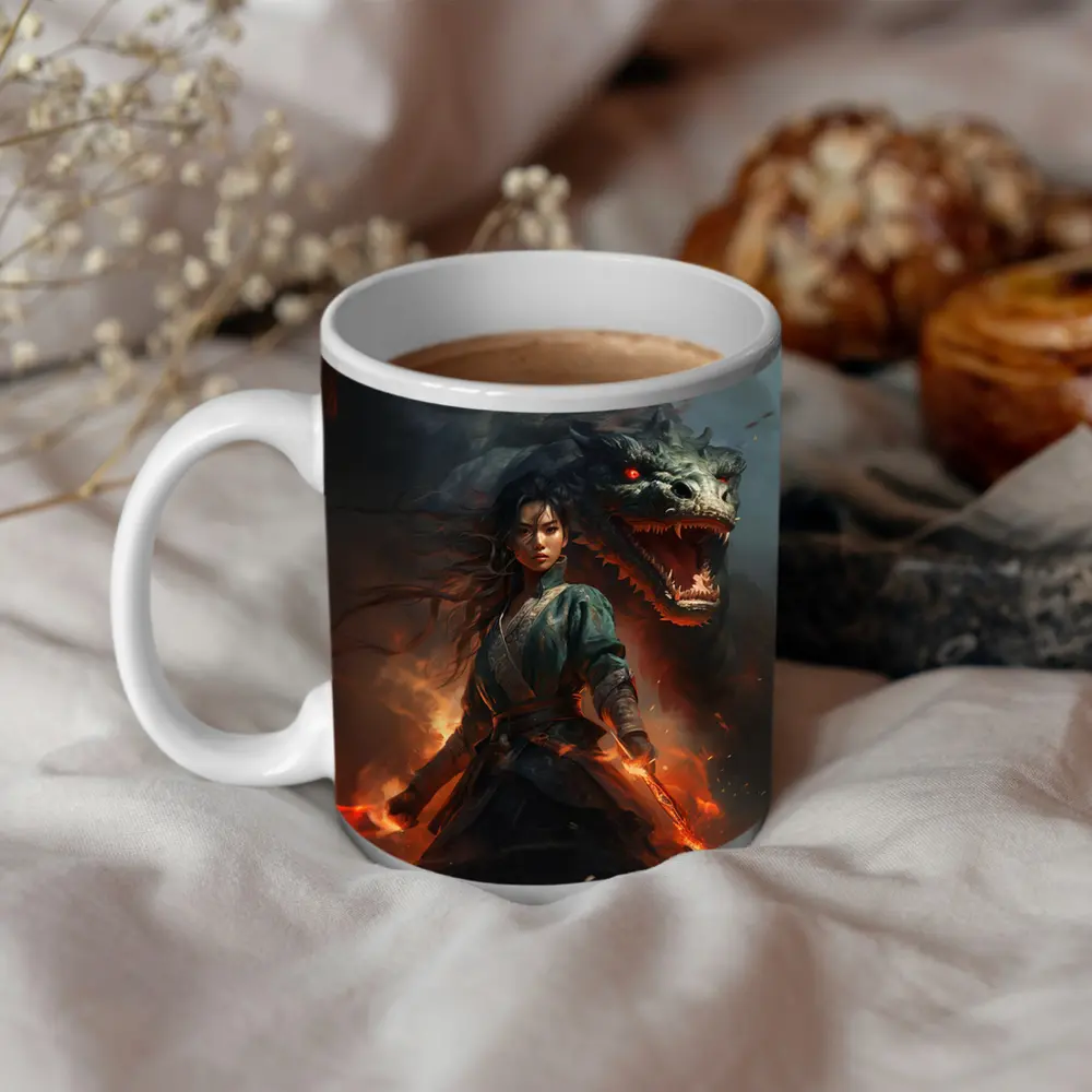 Dragon Warrior Woman Fantasy Dark Art – Mugs