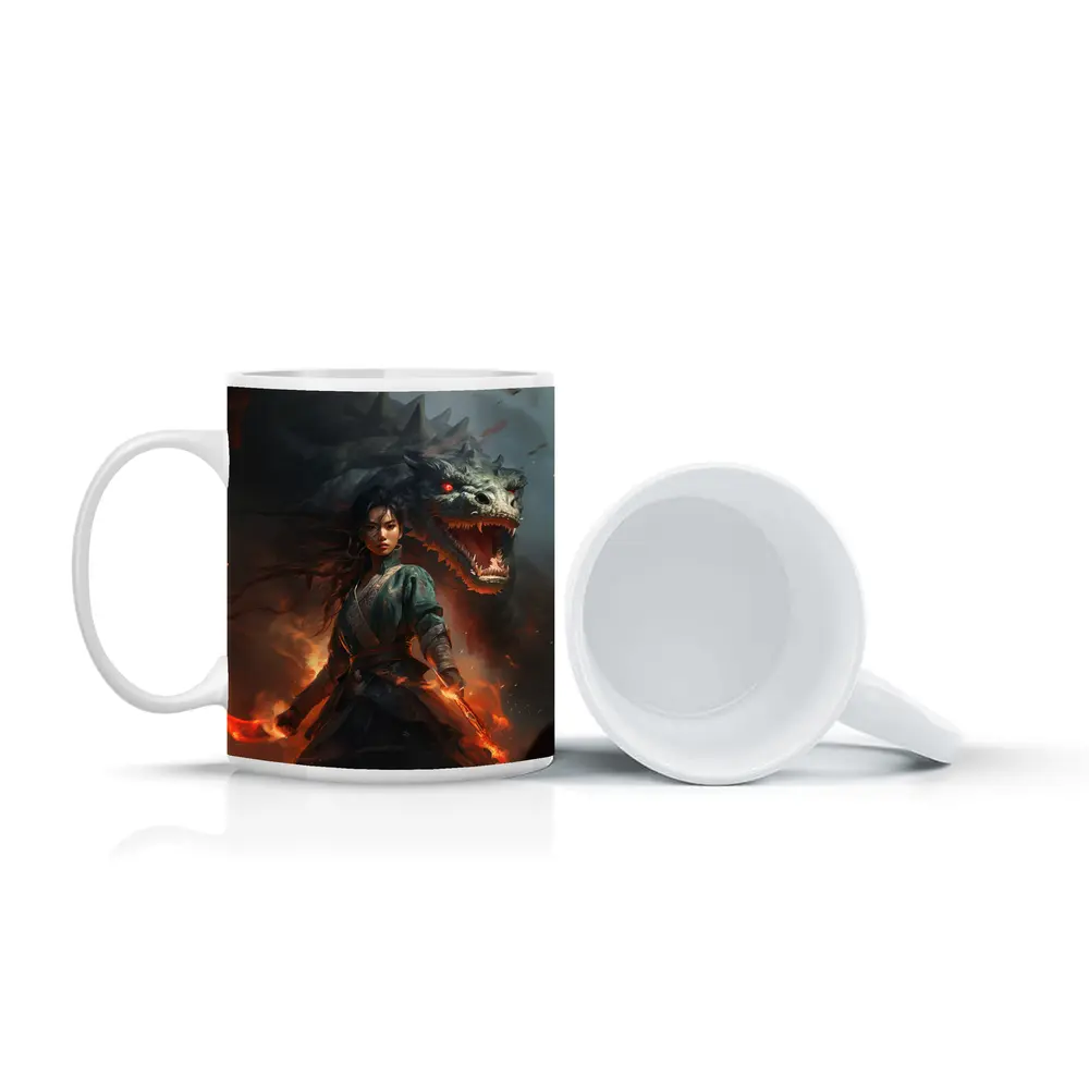 Dragon Warrior Woman Fantasy Dark Art – Mugs