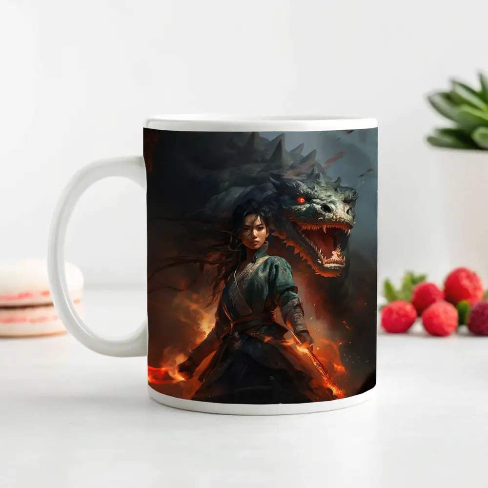 Dragon Warrior Woman Fantasy Dark Art – Mugs