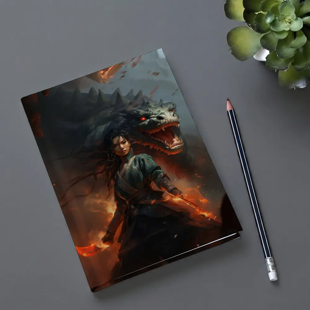 Dragon Warrior Woman Fantasy Dark Art – Notebooks