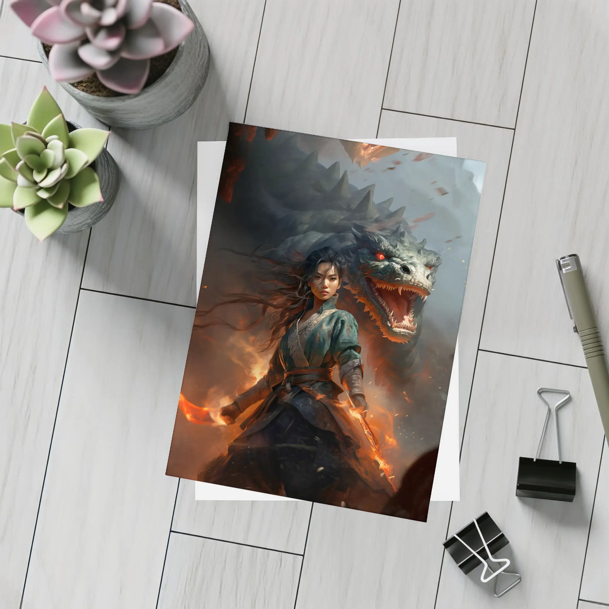 Dragon Warrior Woman Fantasy Dark Art – Postcards