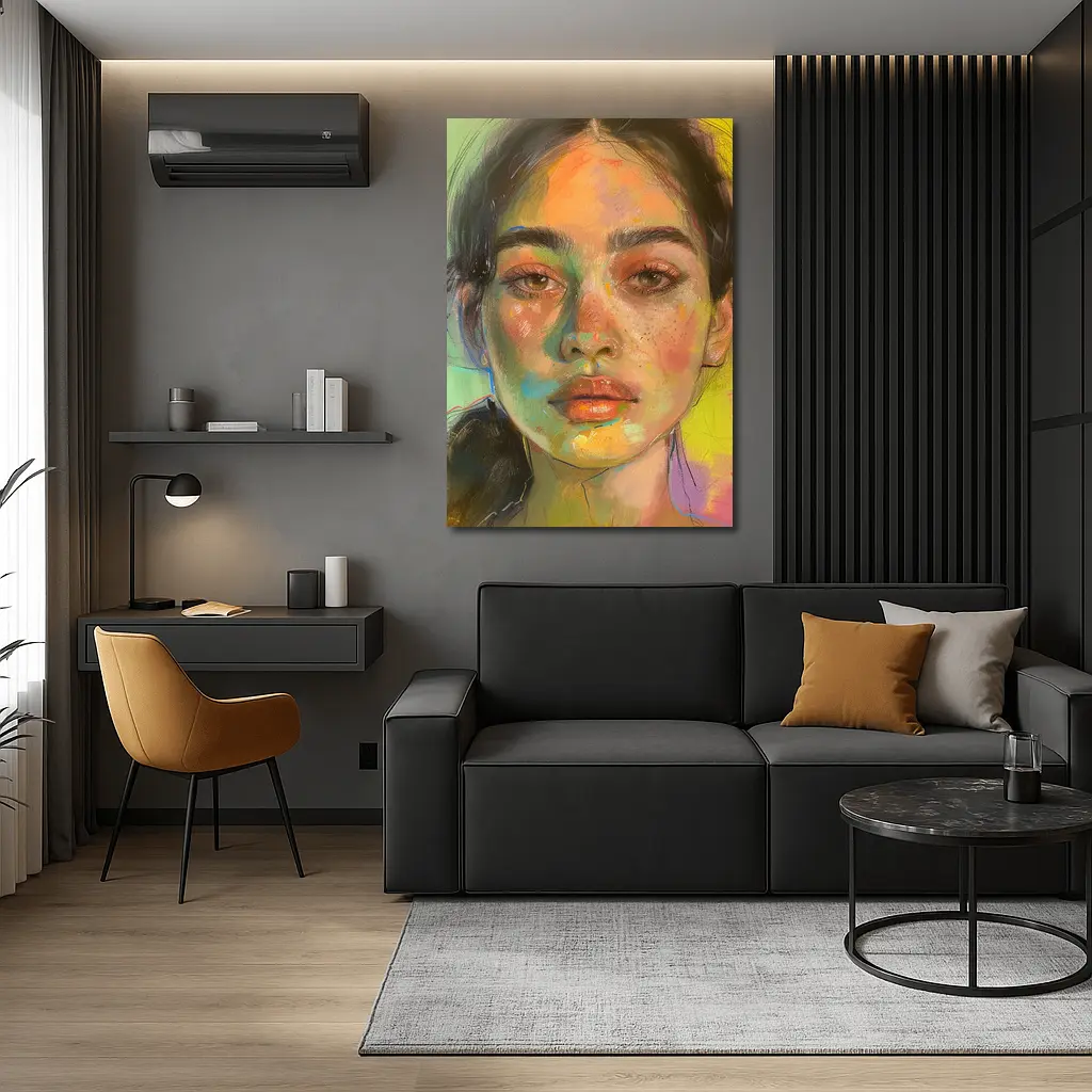 Colorful Portrait Painting Woman Yellow Background – Wall Art
