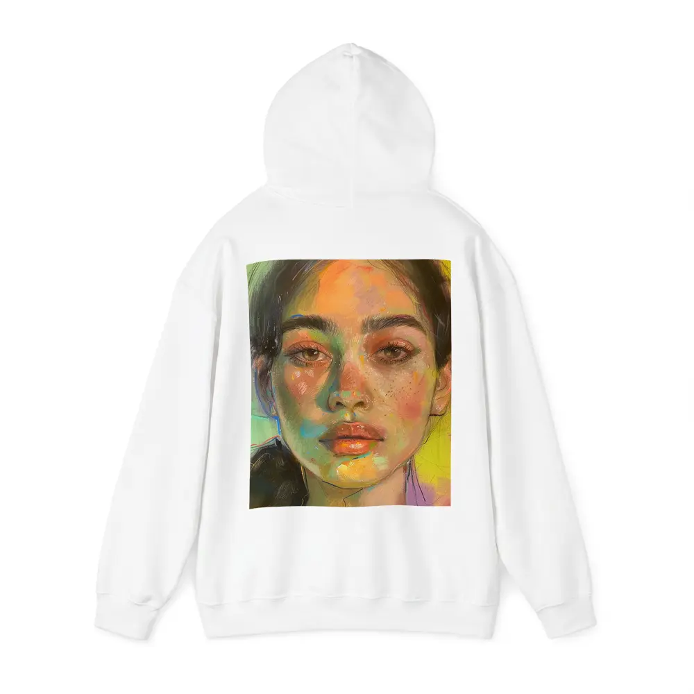 Colorful Portrait Painting Woman Yellow Background – Hoodies