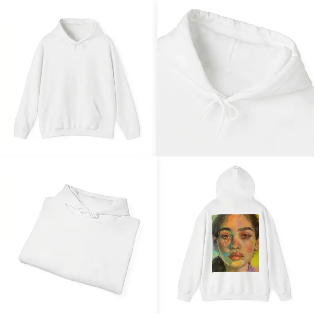 Colorful Portrait Painting Woman Yellow Background – Hoodies