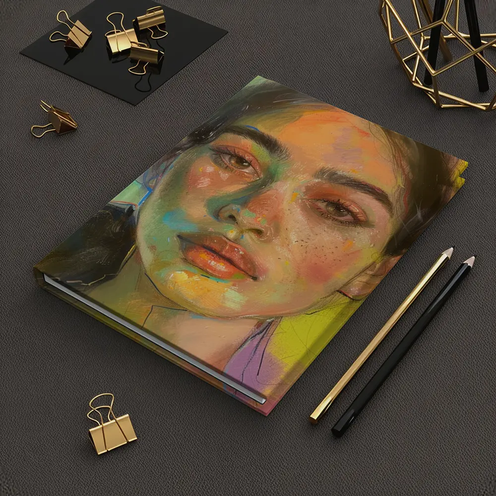 Colorful Portrait Painting Woman Yellow Background – Notebooks
