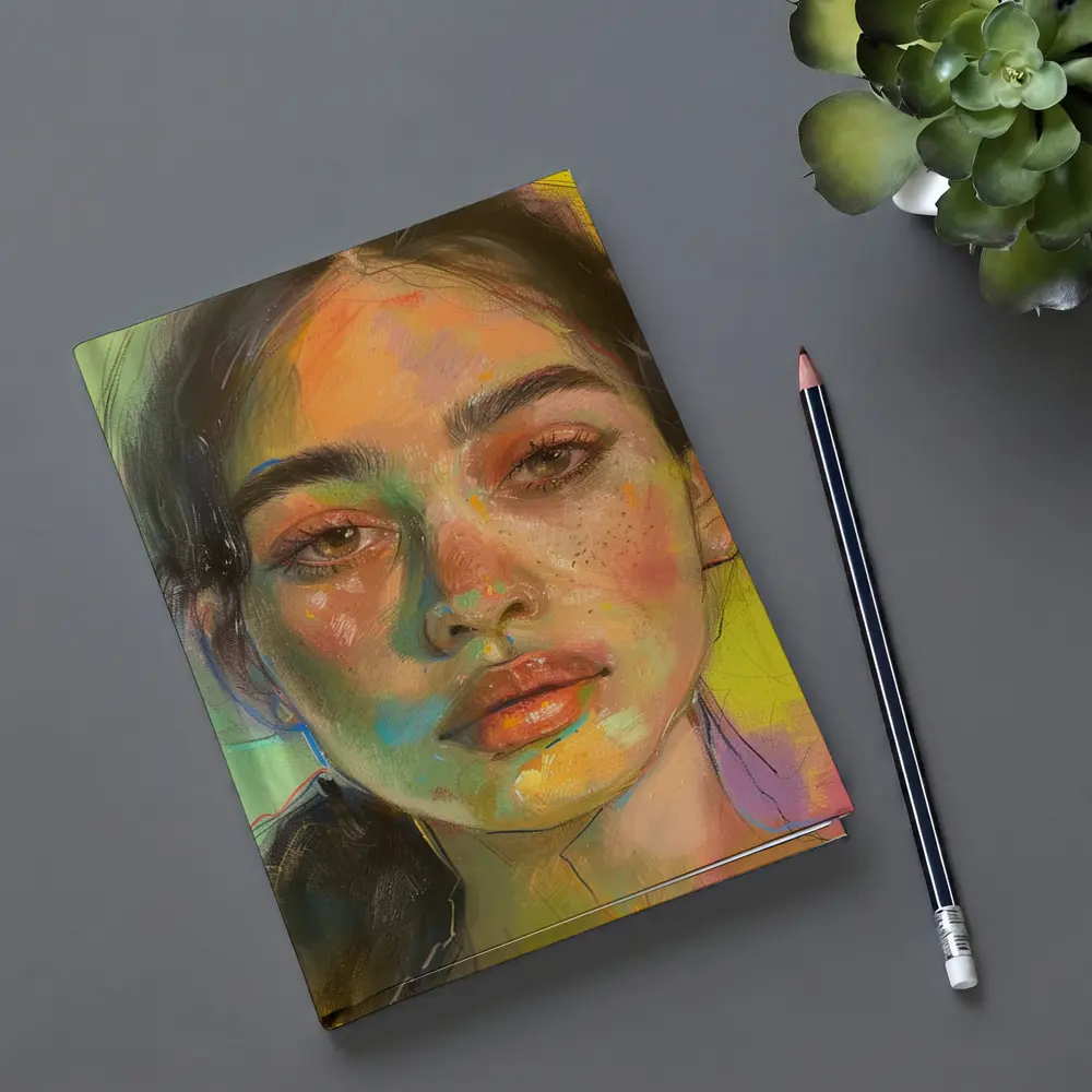 Colorful Portrait Painting Woman Yellow Background – Notebooks