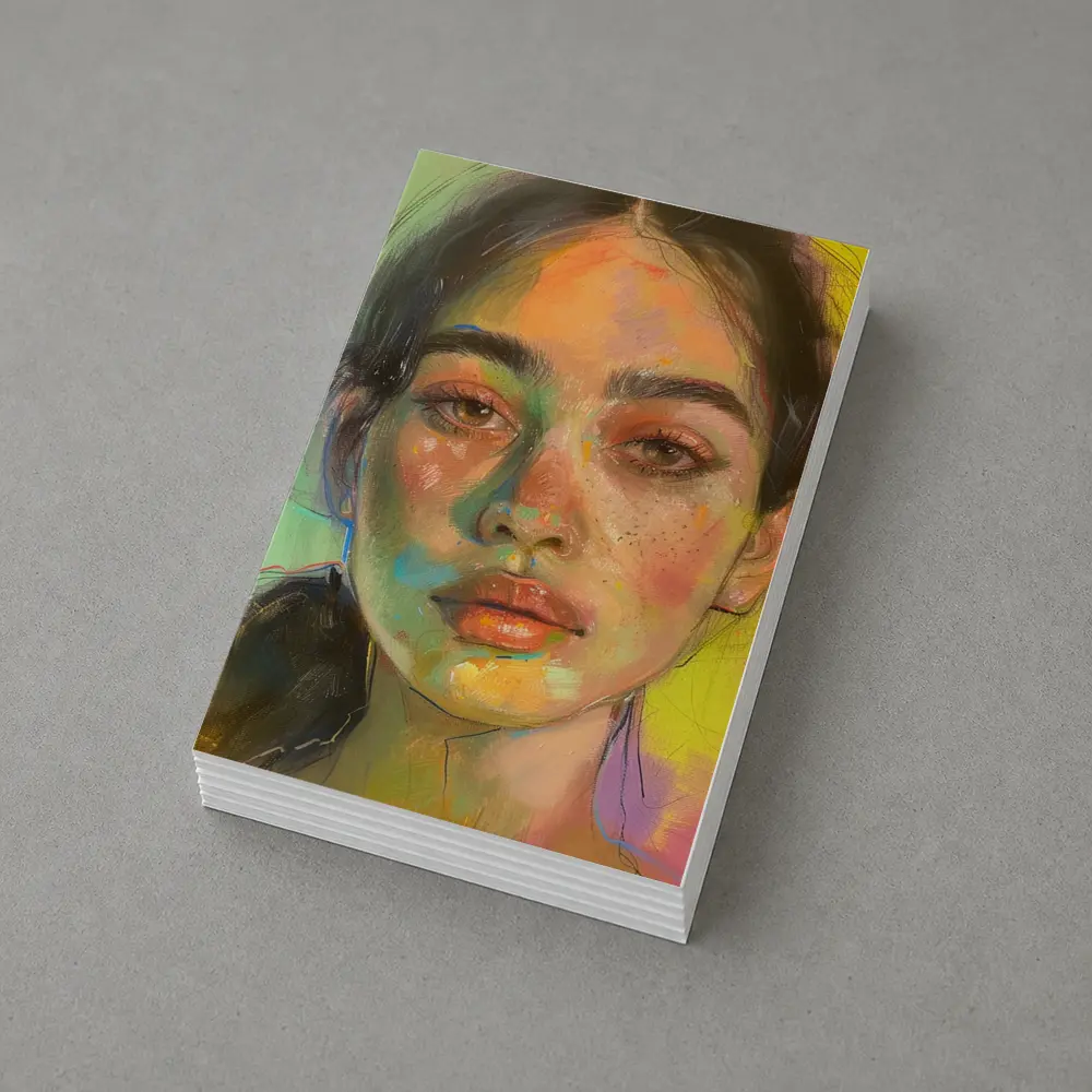 Colorful Portrait Painting Woman Yellow Background – Postcards