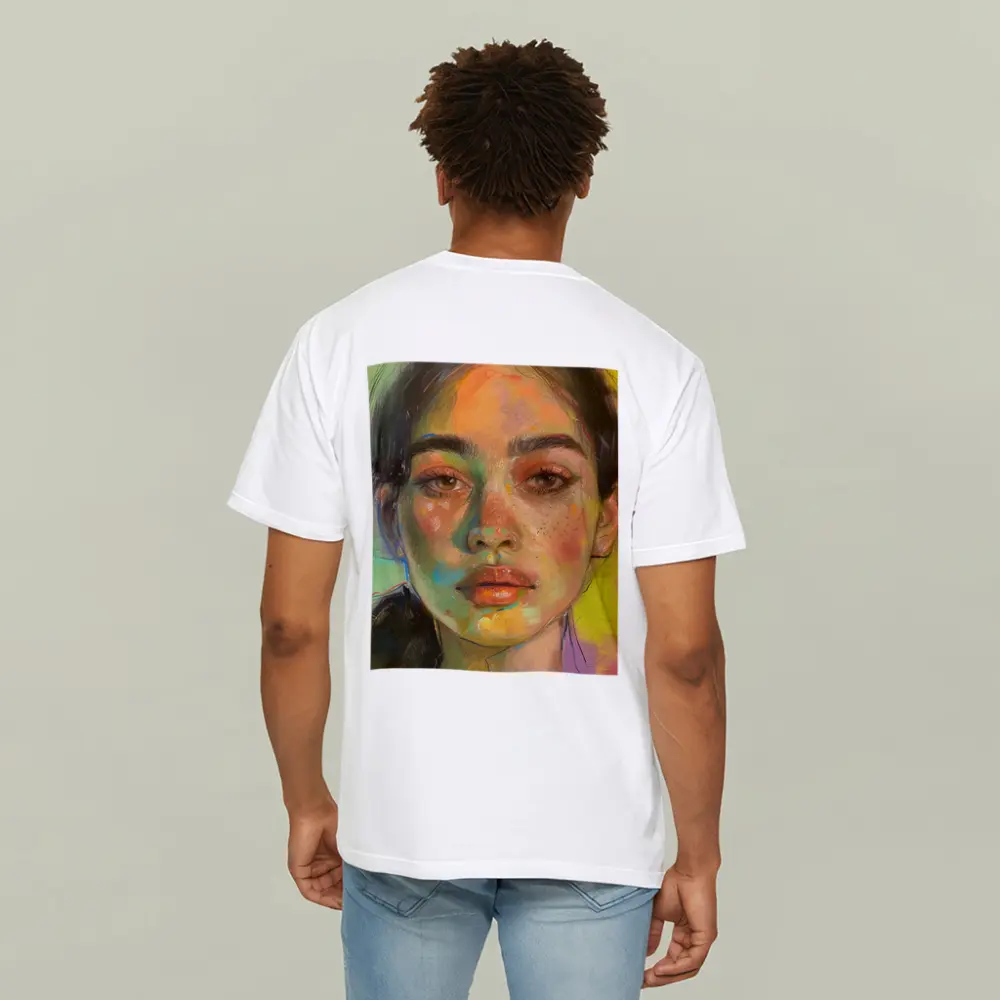 Colorful Portrait Painting Woman Yellow Background – T-Shirts