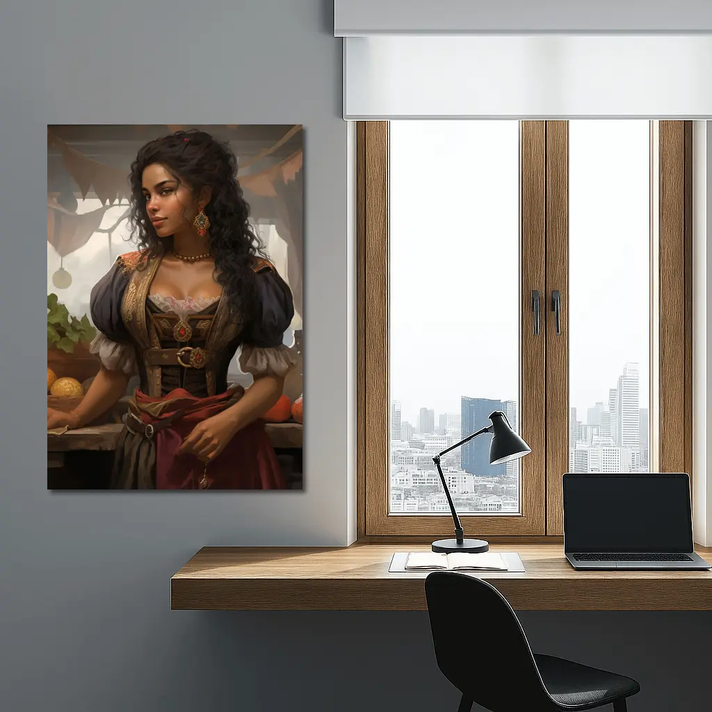 Fantasy Woman Merchant Market Digital Art – Wall Art