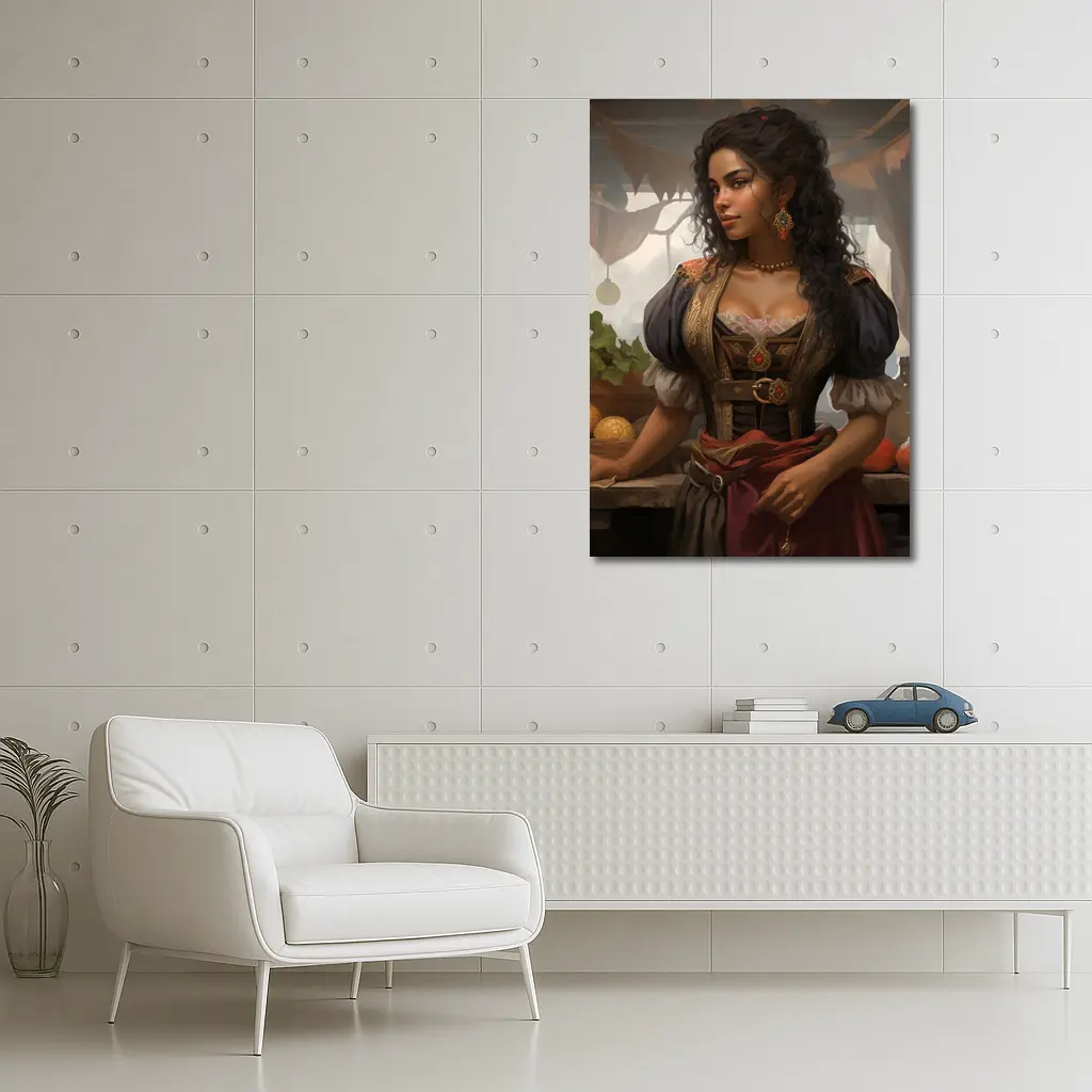 Fantasy Woman Merchant Market Digital Art – Wall Art