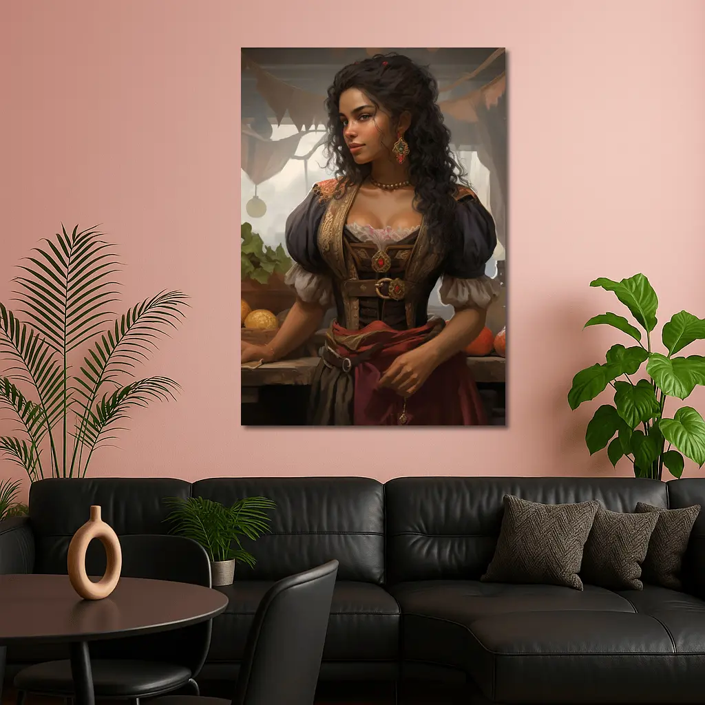 Fantasy Woman Merchant Market Digital Art – Wall Art