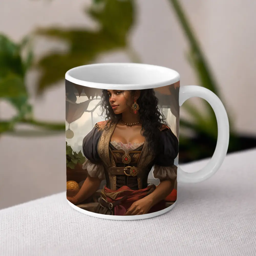 Fantasy Woman Merchant Market Digital Art – Mugs