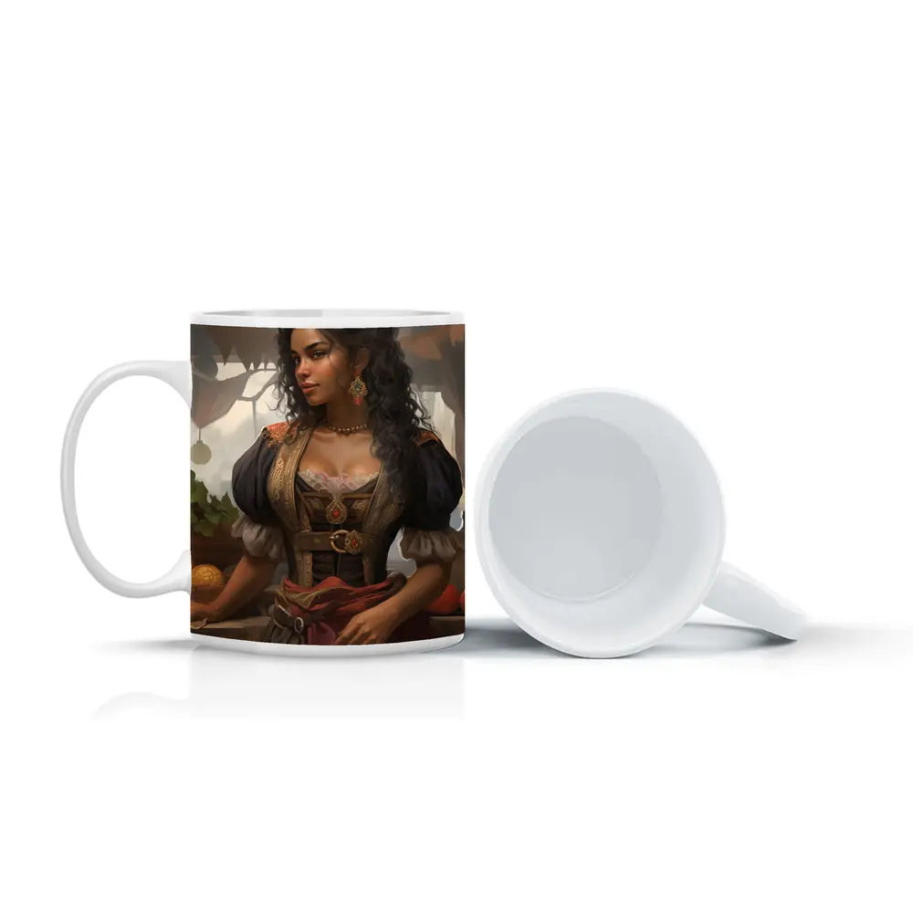 Fantasy Woman Merchant Market Digital Art – Mugs