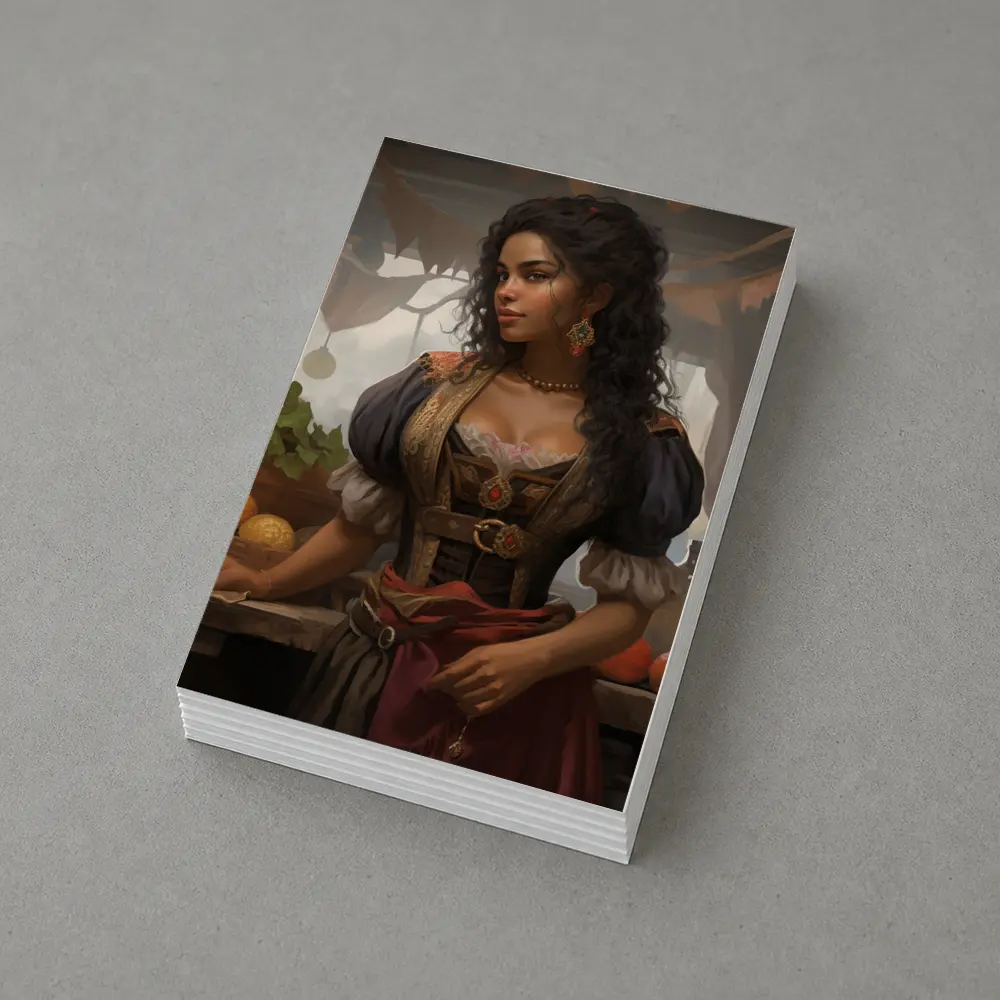 Fantasy Woman Merchant Market Digital Art – Postcards