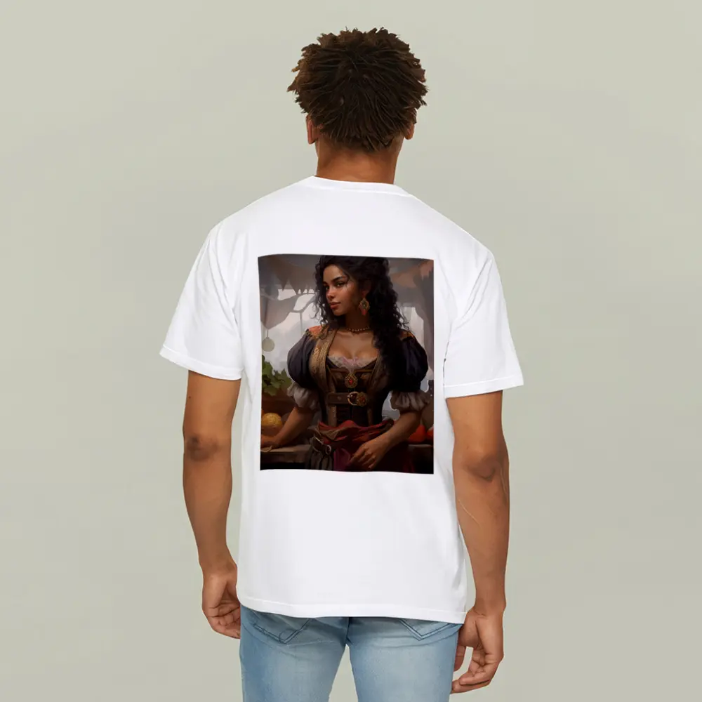 Fantasy Woman Merchant Market Digital Art – T-Shirts