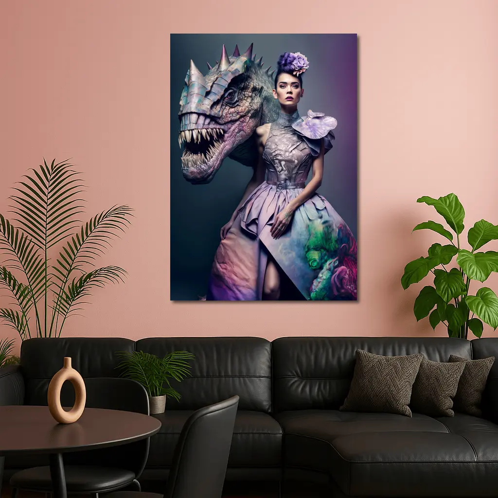 Woman in Purple Gown with Dinosaur – Wall Art