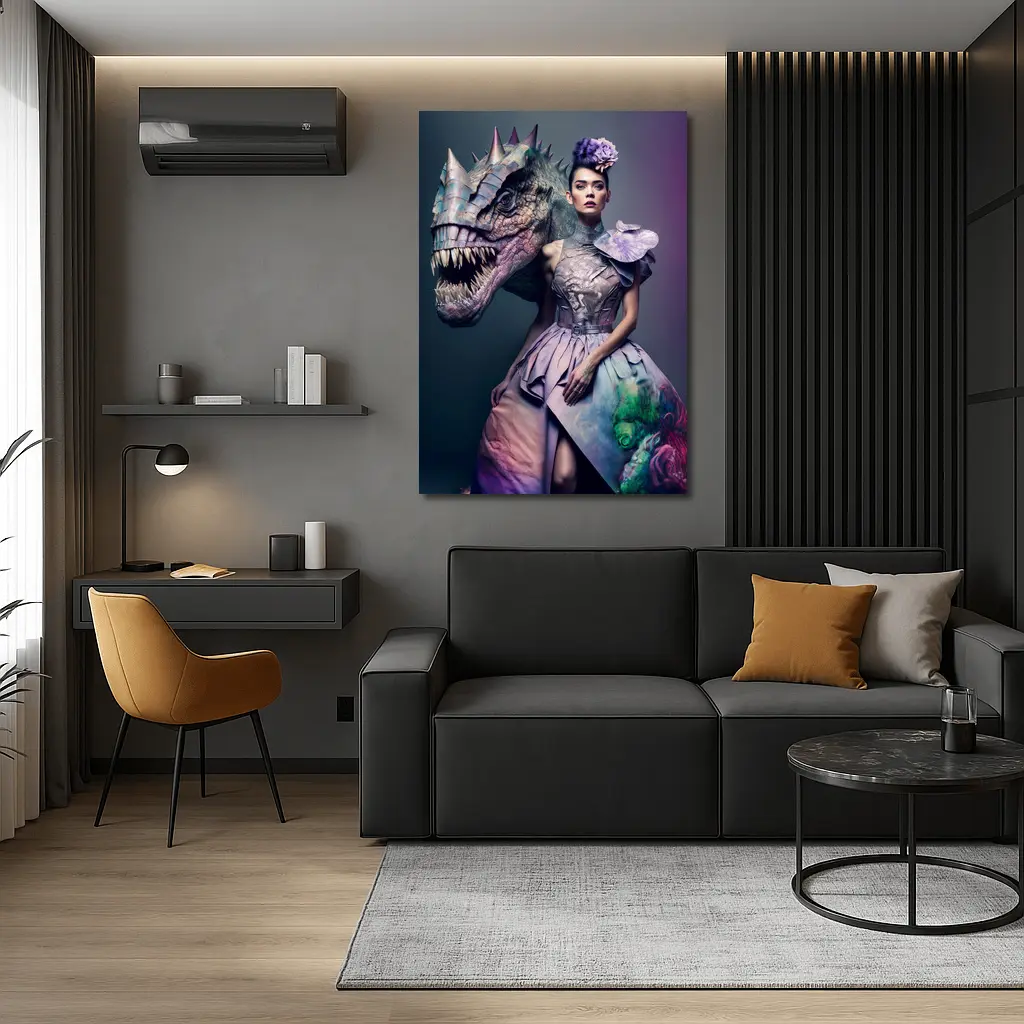 Woman in Purple Gown with Dinosaur – Wall Art