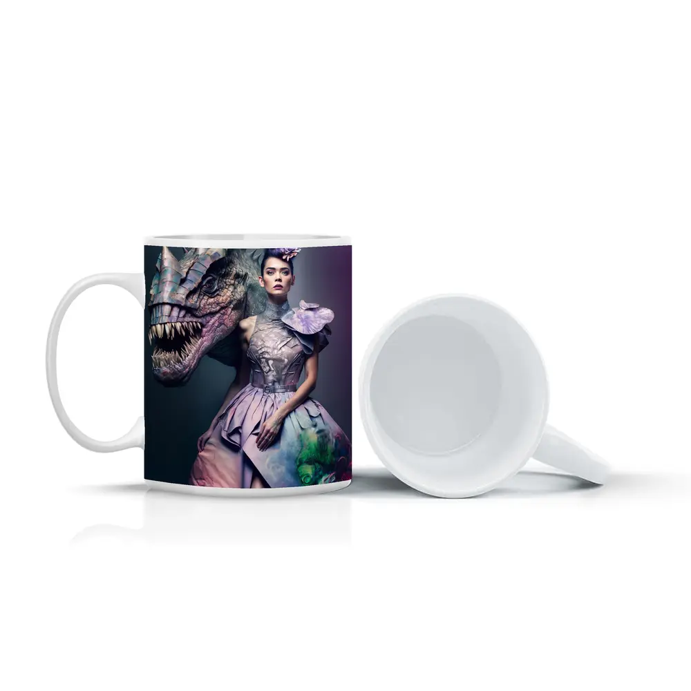 Woman in Purple Gown with Dinosaur – Mugs