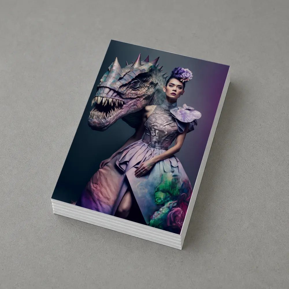 Woman in Purple Gown with Dinosaur – Postcards