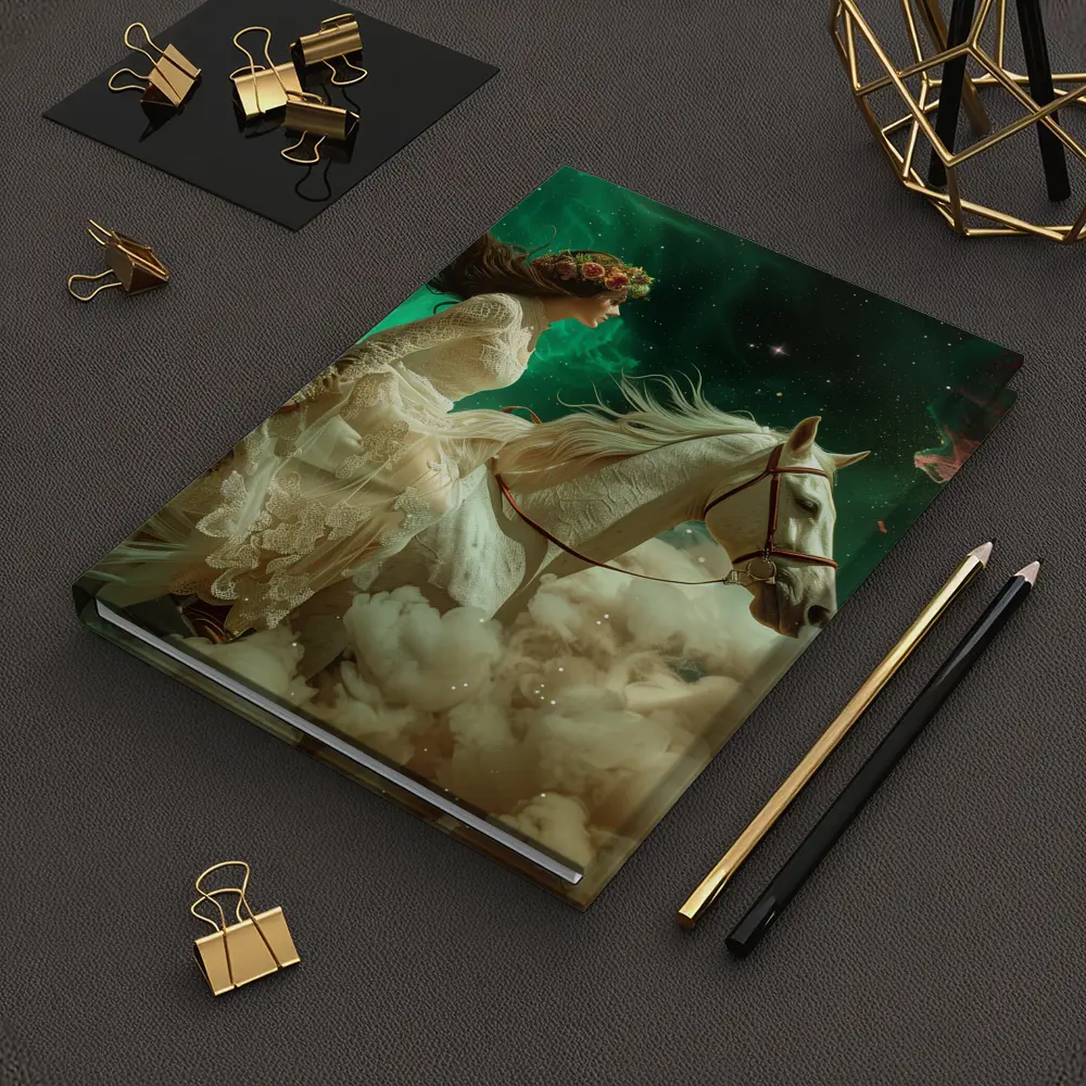 Woman Riding White Horse Starry Sky – Notebooks
