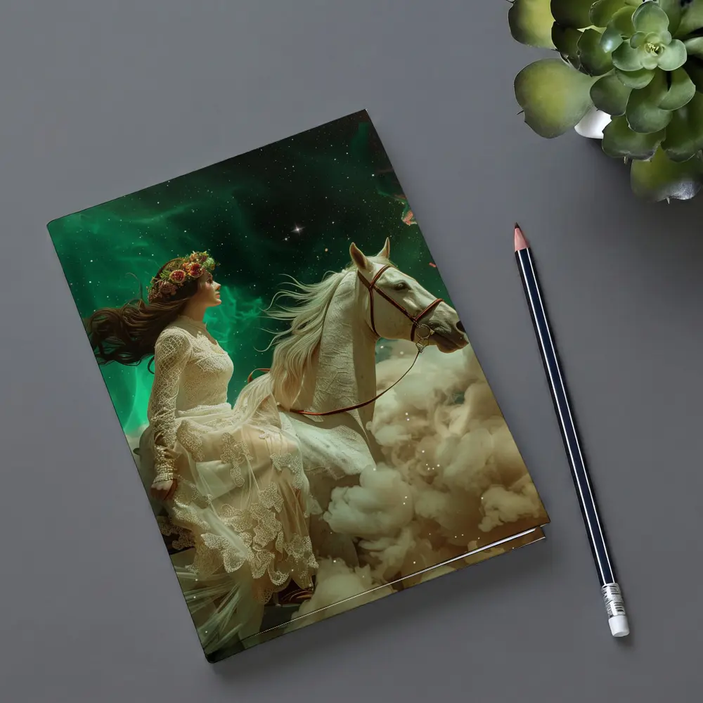 Woman Riding White Horse Starry Sky – Notebooks