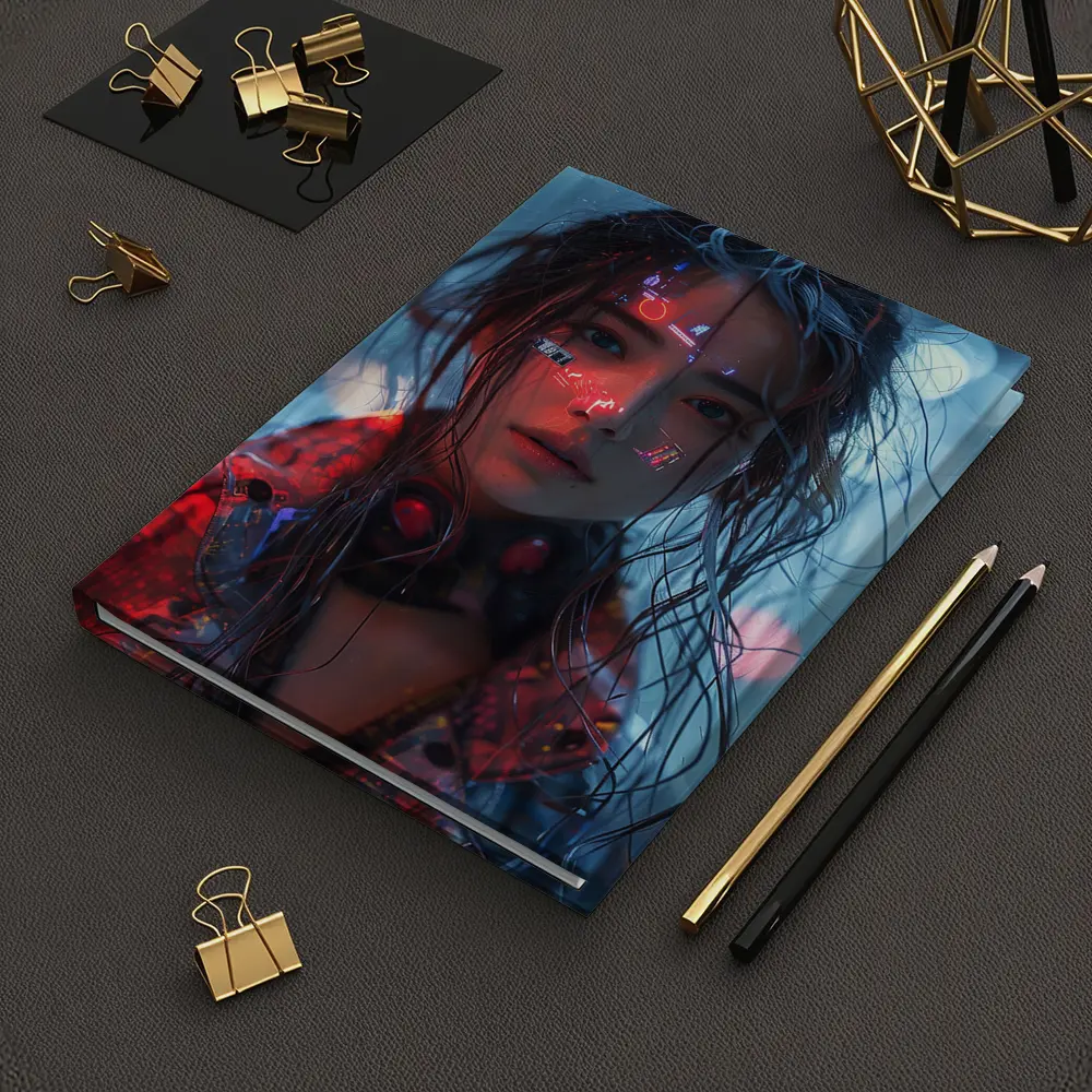 Cyberpunk Girl Neon Lights Rainy Night – Notebooks