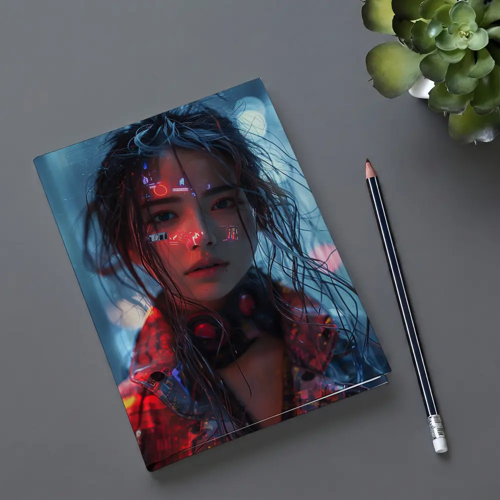 Cyberpunk Girl Neon Lights Rainy Night – Notebooks