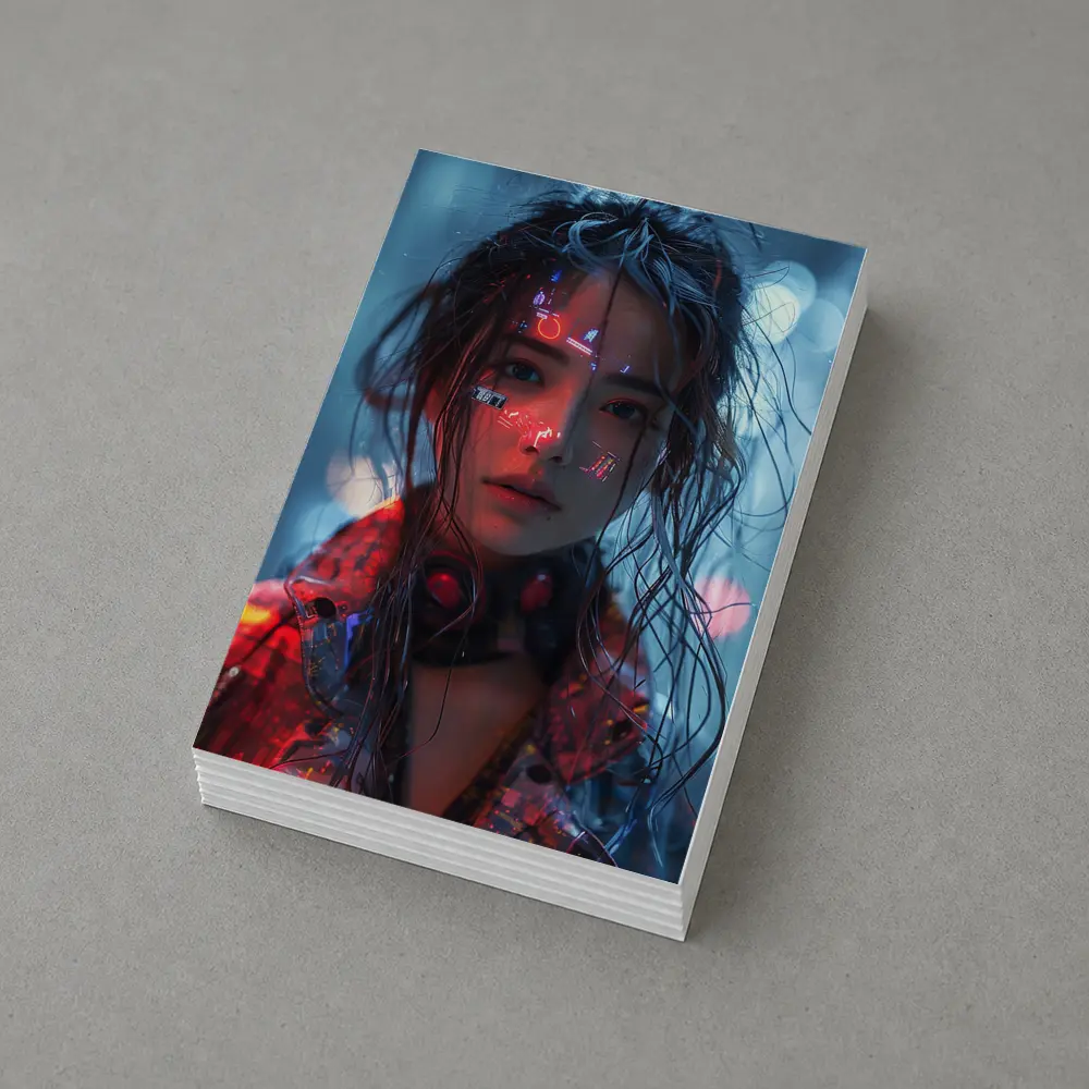Cyberpunk Girl Neon Lights Rainy Night – Postcards