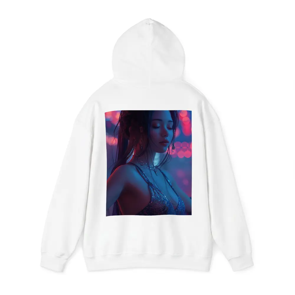 Woman in Glitter Dress Neon Bokeh Lights – Hoodies