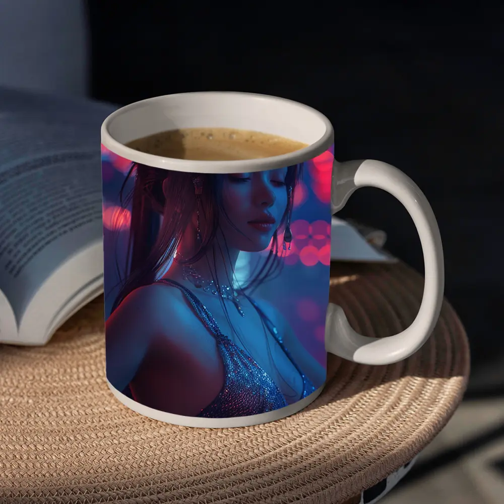 Woman in Glitter Dress Neon Bokeh Lights – Mugs