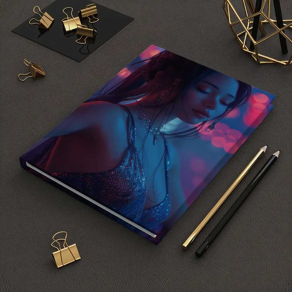 Woman in Glitter Dress Neon Bokeh Lights – Notebooks
