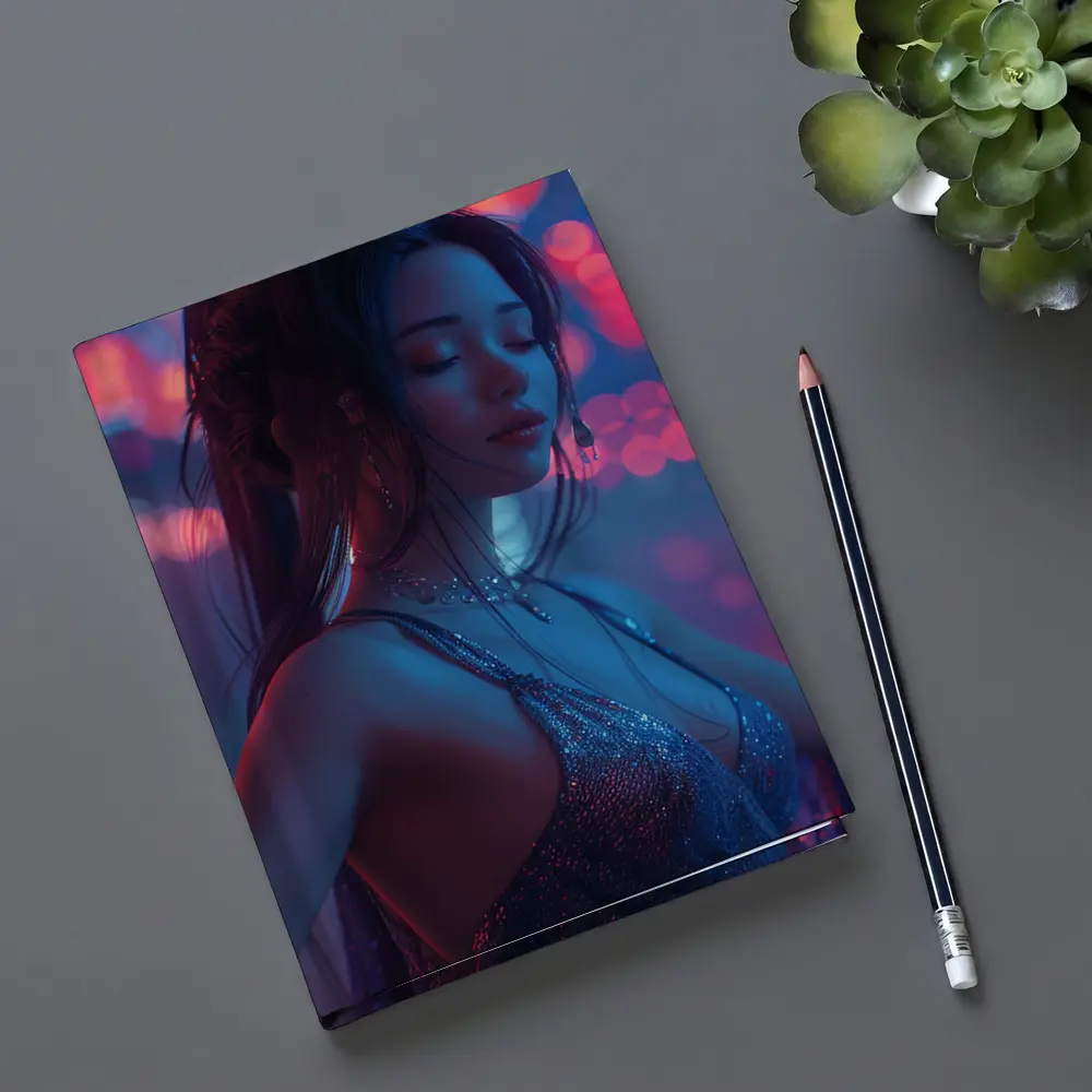 Woman in Glitter Dress Neon Bokeh Lights – Notebooks