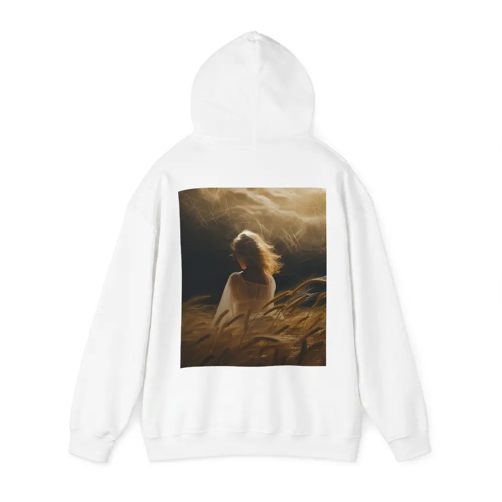 Woman in White Wheat Field Golden Light – Hoodies