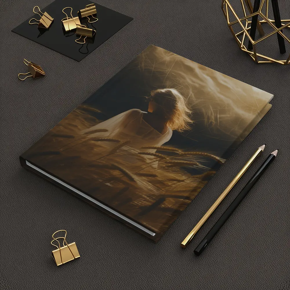 Woman in White Wheat Field Golden Light – Notebooks