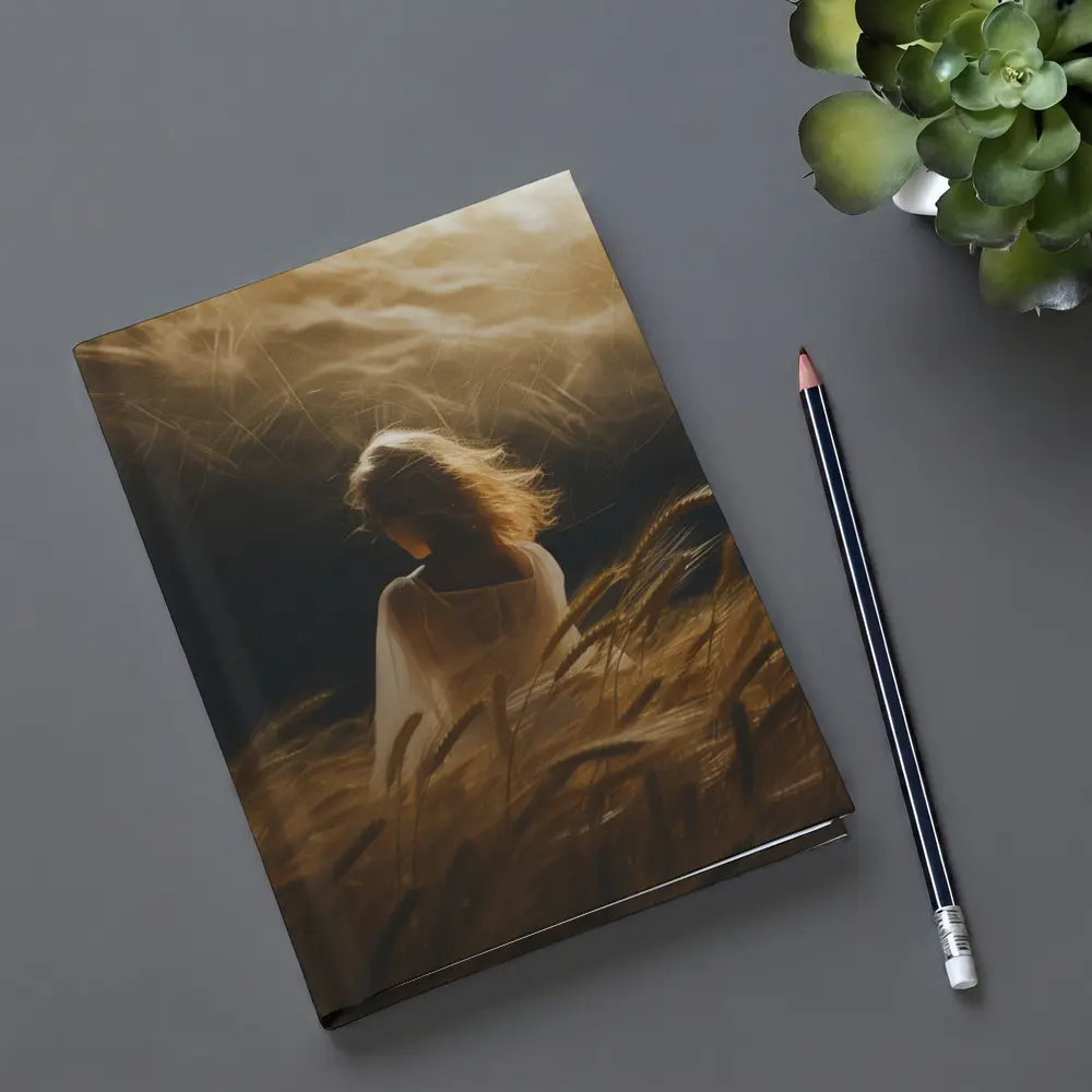 Woman in White Wheat Field Golden Light – Notebooks