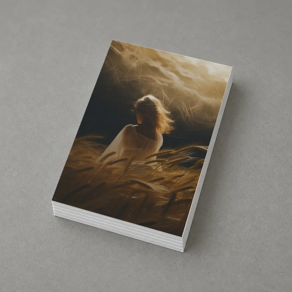 Woman in White Wheat Field Golden Light – Postcards